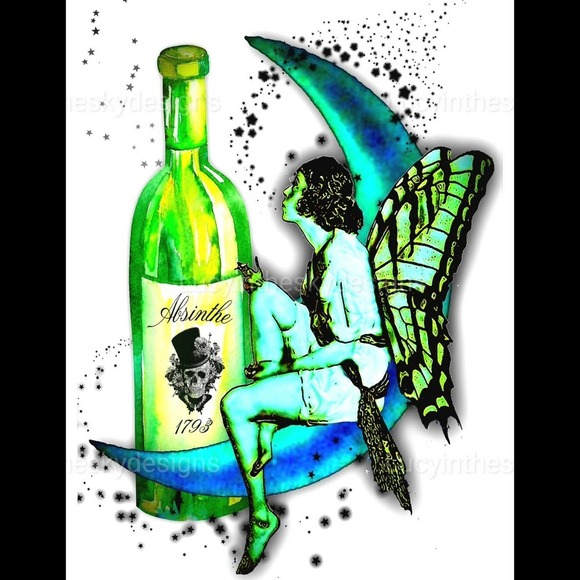 Art Print Absinthe Green Fairy Wall Decor Fairycore Coloful Vibrant Fun Art - Picture 2 of 5